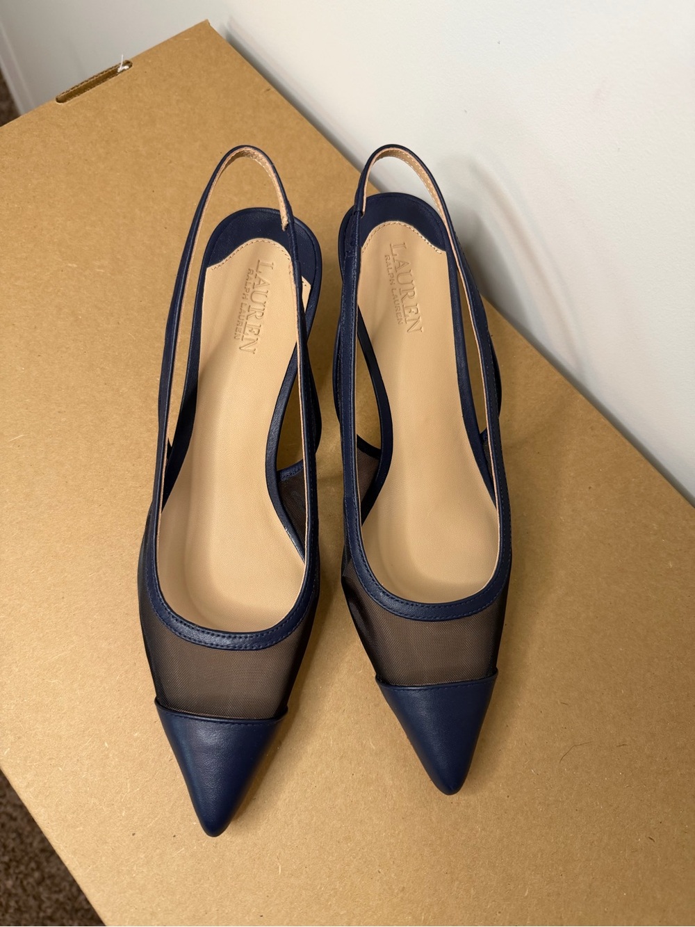 Lauren Ralph Lauren Lolah II Mesh Nappa Slingback Pumps Navy 6.5B NIB